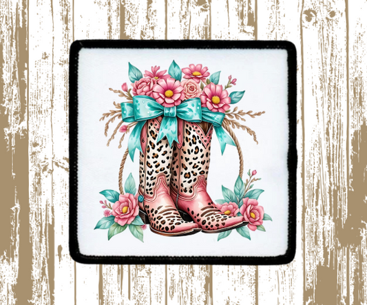 Mint Floral Cowgirl Boots Patch