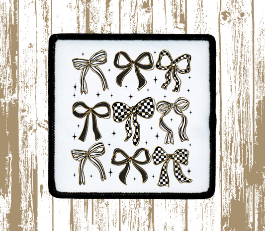 Coquette Bows Black Checkered Patch